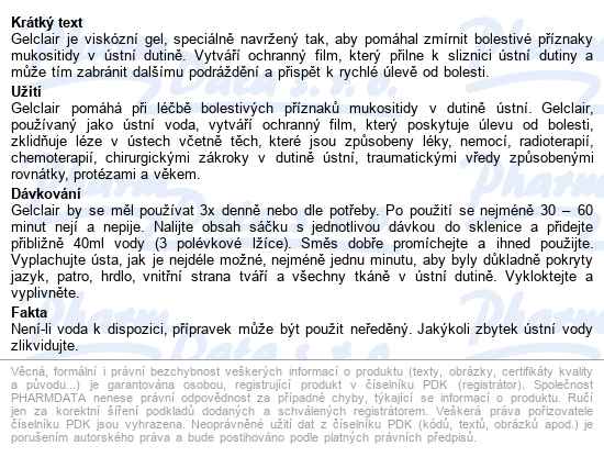Gel Orální K Výplachům ústní Dutiny Gelclair, Maximálně 3bal/rok koncentrovaný gel k naředění, 21 sáčků po 15ml - popis