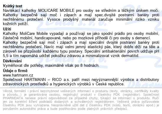 Kalhotky Navlékací Molicare Mobile 6 Kapek S boky 60-90cm,1475ml,14ks - popis