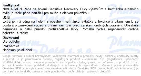 Nivea Men Sensitive Reco.pěna Na Holení 200ml88562 - popis