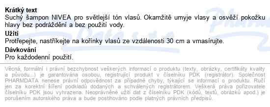 Nivea Suchý šampon Světlé Vlasy 200ml 88612 - popis