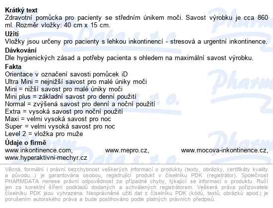 Vložky Absorpční Id Light Super 860ml,cotton feel,jednotlivě balené,10ks - popis