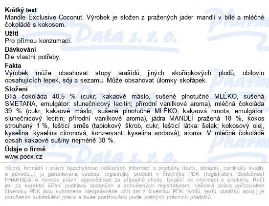 POEX Almond Exclusive Mandle Coconut 150 g - popis