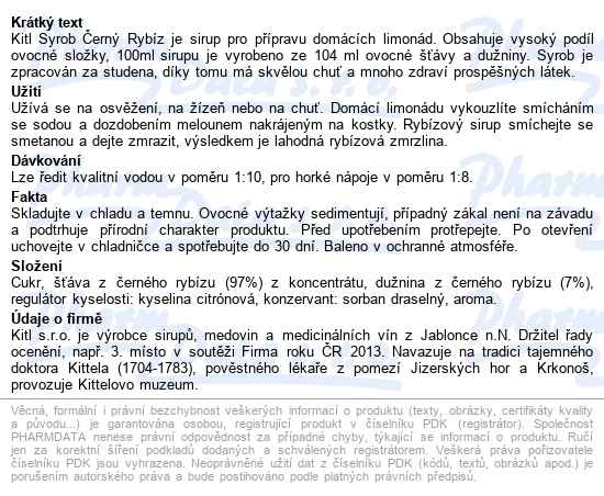 Kitl Syrob černý Rybíz S Dužninou 500ml - popis