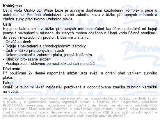 Oral-b 3d White Luxe ústní Voda 500ml - popis