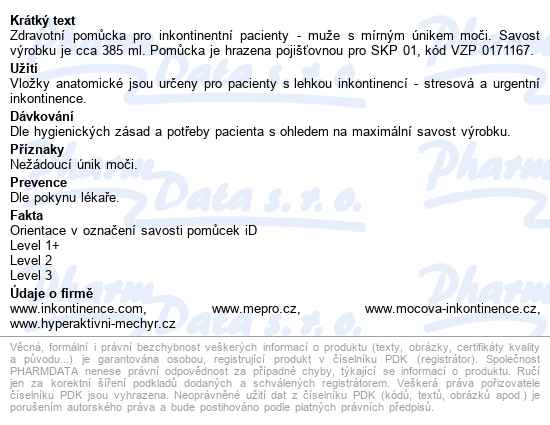 Vložky Absorpční Id For Men Level 1+ cotton feel,385ml,10ks - popis