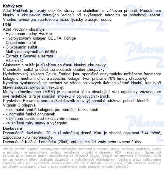 Atlet Prodrink Tek.dopl.stravy Se Sladidlem 500ml - popis