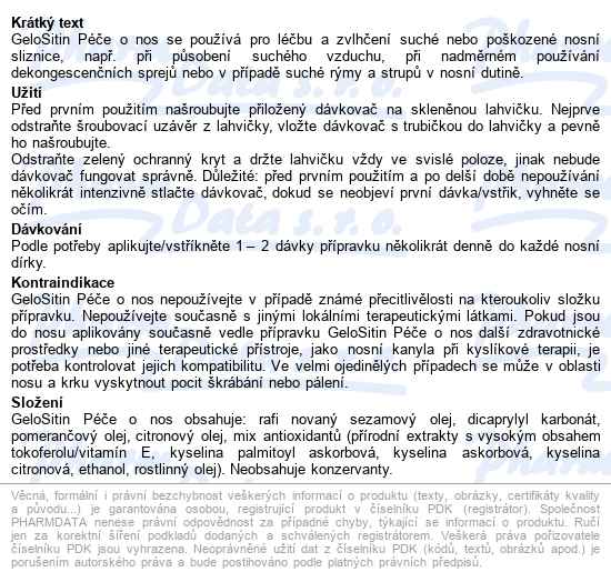 Gelositin Péče O Nos 15ml - popis