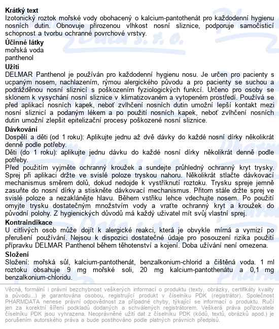 Delmar Panthenol Nosní Sprej 50 Ml - popis
