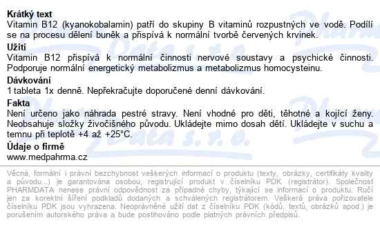 Medpharma Vitamin B12 500 Mcg Tbl.107 - popis