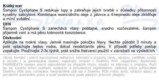 Cystiphane S šampon Proti Lupům 200ml Bailleul - popis