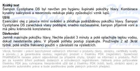 Cystiphane Ds šampon Proti Lupům 200ml Bailleul - popis
