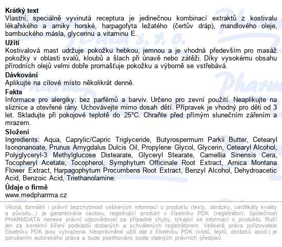 Medpharma Kostivalová Mast Natural 75ml - popis