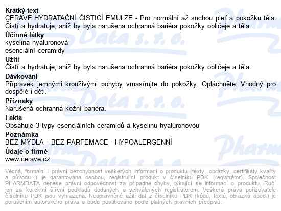 Cerave Hydratační čisticí Emulze 88.7ml - popis