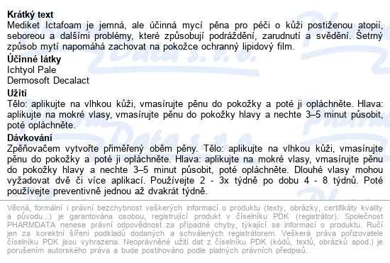 Mediket Ictafoam Mycí Pěna Seborea 100ml - popis