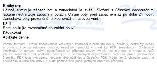 Peo Deodorační Sprej Do Bot 150ml - popis