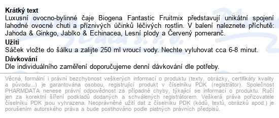 Biogena Fantastic Fruitmix 4 Druhy 20ks - popis