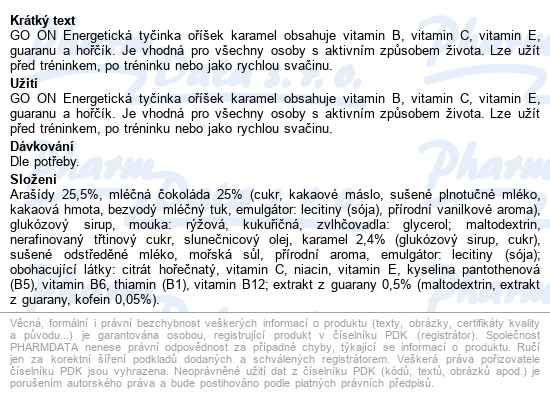 Go On Energetická Tyčinka Oříšek Karamel 50g - popis