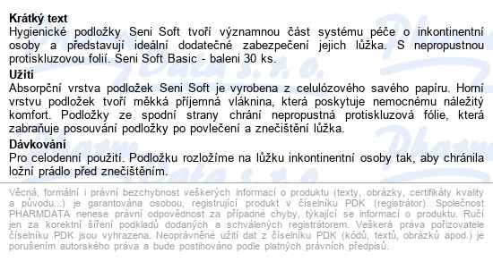 Seni Soft Basic Podložky Absorpční 90x60cm 30ks - popis