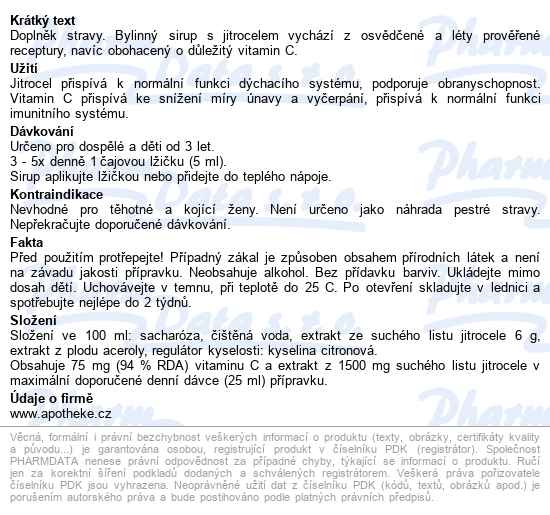 Apotheke Bylinný Sirup Jitrocelový 250g - popis