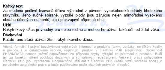 Himalyo Bio 100% Rakytníkový Džus 350ml - popis