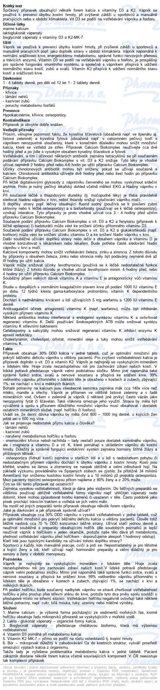 Calcium Biokomplex S Vitam.d3 A K2 Tbl.60 Dr.bojda - popis