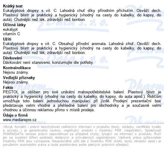 Pectol Eukalyptový Drops S Vit.c Box 24 Blistrů - popis