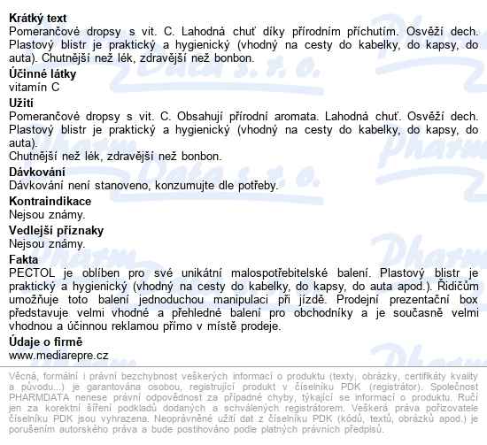 Pectol Pomerančový Drops S Vit.c Box 24 Blistrů - popis