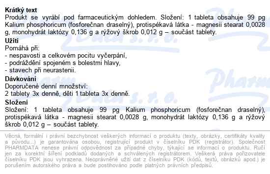 Kalium Phosphoricum Akh Tbl.60 - popis