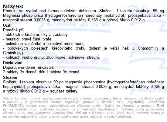 Magnesia Phosphorica Akh Tbl.60 - popis