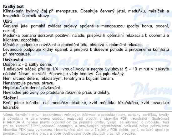Klimakterin Bylinný čaj Při Menopauze 20x1.5g - popis