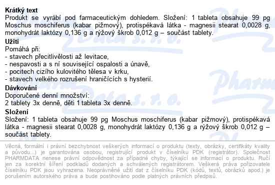 Moschus Akh Tbl.60 - popis
