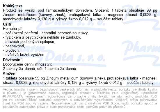 Zincum Metallicum Akh Tbl.60 - popis