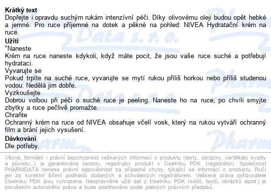 Nivea Krém Na Ruce Moisture Care 75ml 86405 - popis