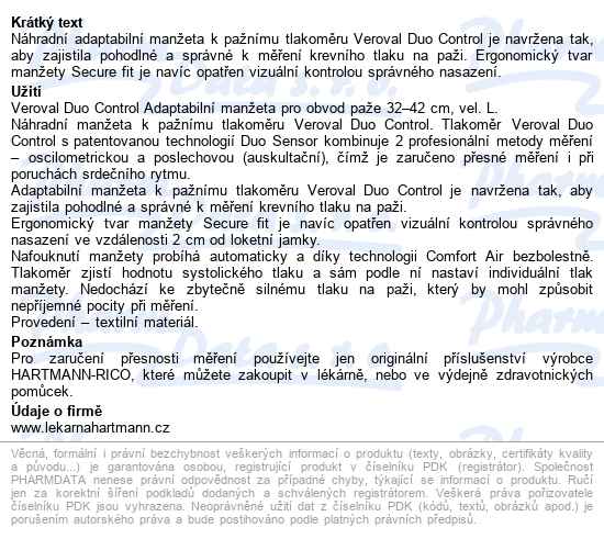 Veroval Duo Control Adaptabilní Manžeta L 32-42cm - popis