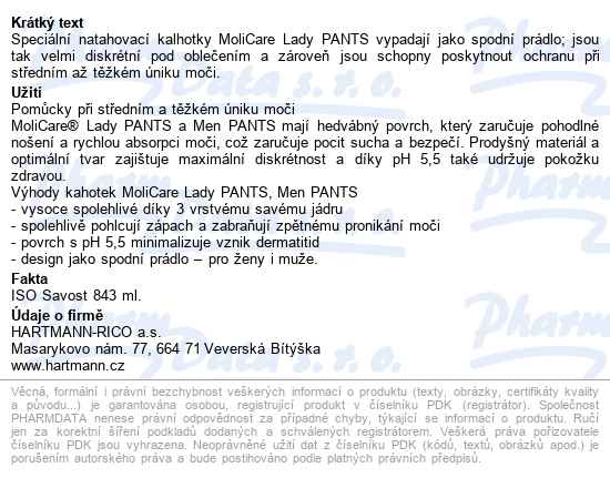 Kalhotky Navlékací Molicare Lady Pants 5 Kapek M boky 80-120cm,843ml,8ks - popis