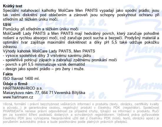 Kalhotky Navlékací Molicare Men Pants 7 Kapek M boky 80-120cm,1455ml,8ks - popis