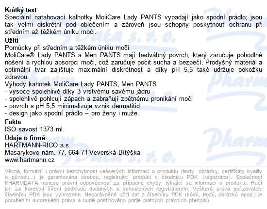 Kalhotky Navlékací Molicare Lady Pants 7 Kapek L boky 100-150cm,1373ml,7ks - popis