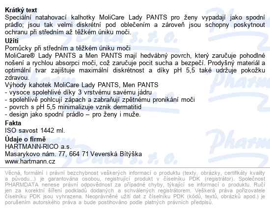 Kalhotky Navlékací Molicare Lady Pants 7 Kapek M boky 80-120cm,1442ml,8ks - popis