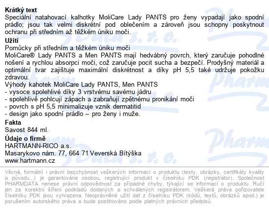 Kalhotky Navlékací Molicare Lady Pants 5 Kapek L boky 100-150cm,844ml,7ks - popis