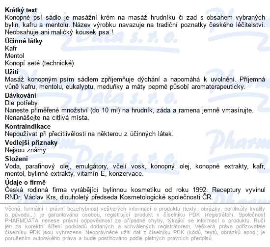 Konopné Psí Sádlo S Kafrem Herbavera 200ml - popis