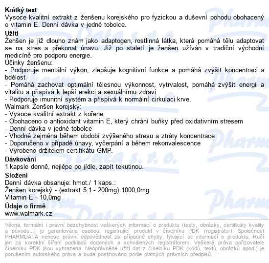 Walmark ženšen Korejský Cps.30 - popis