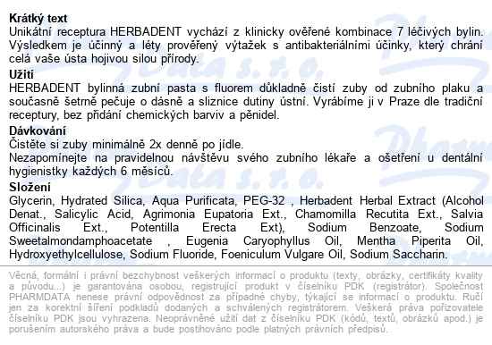 Herbadent Original Bylinná Zubní Pasta 100g - popis