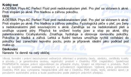 A-derma Phys-ac Perfect Fluid 40ml Sleva - popis