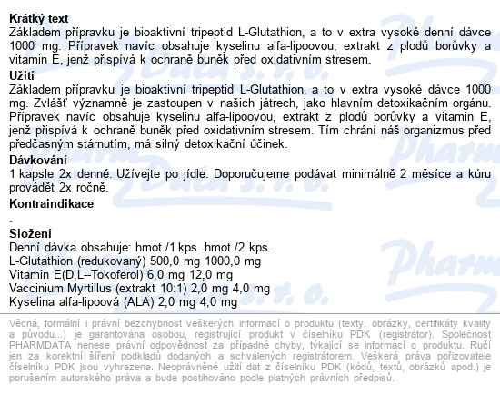 Glutathion 1000mg Cps.60 Cze+slo+eng - popis