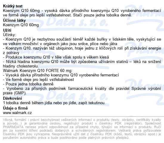 Walmark Koenzym Q10 Forte 60mg Tobolek 60 - popis