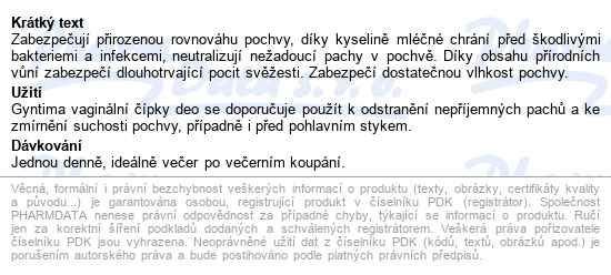 Fytofontana Gyntima Vaginální čípky Deo 10ks - popis