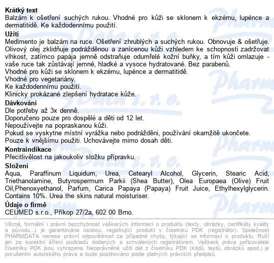 Medimento Hand Balm Balzám Na Ruce 60ml - popis