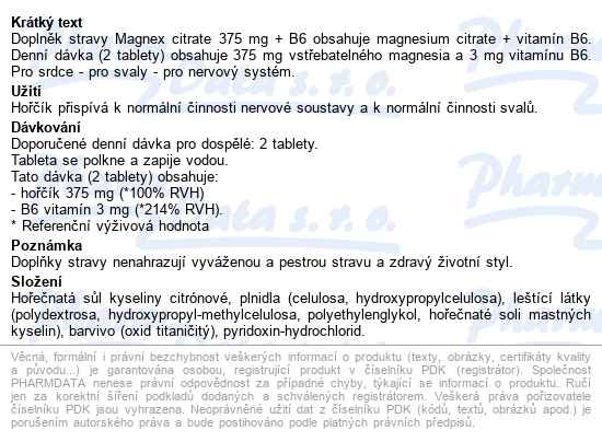Magnex Citrate 375mg+b6 Tbl.100+50 - popis