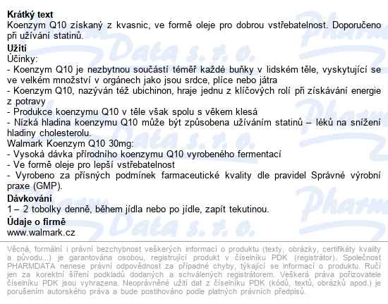 Walmark Koenzym Q10 30mg Tobolek 60 - popis