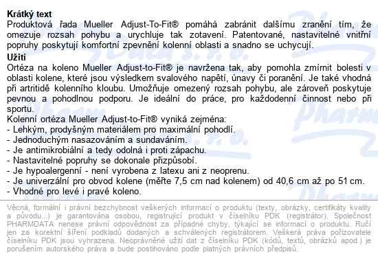 Mueller Adjust To Fit Ortéza Na Koleno - popis